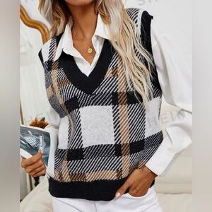 Shein plaid v-neck sweater vest, size L